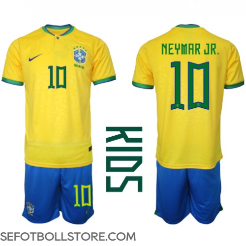 Brasilien Neymar Jr #10 Replika babykläder Hemmaställ Barn VM 2022 Kortärmad (+ korta byxor)